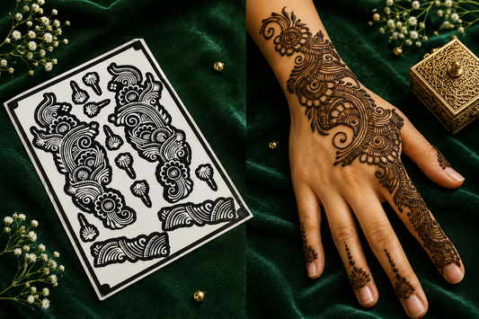Samee® Paisley Floral Mehndi Stencil – Hand Design Design No,13(Double Hand)
