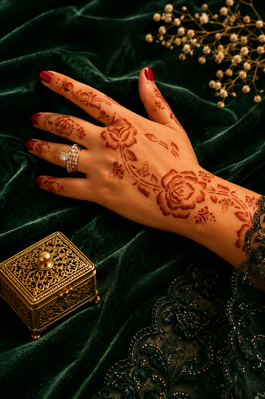 Sameee® Elegant Rose Arabic Mehndi Stencil – Side Hand Floral Design.design code 73-Double Hand