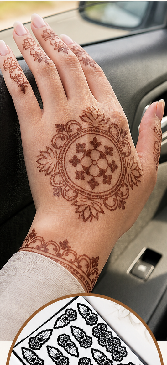 Sameee® Royal Floral Finger & Mandala Mehndi Stencil – Hand Design Design NO,113(Double Hand)