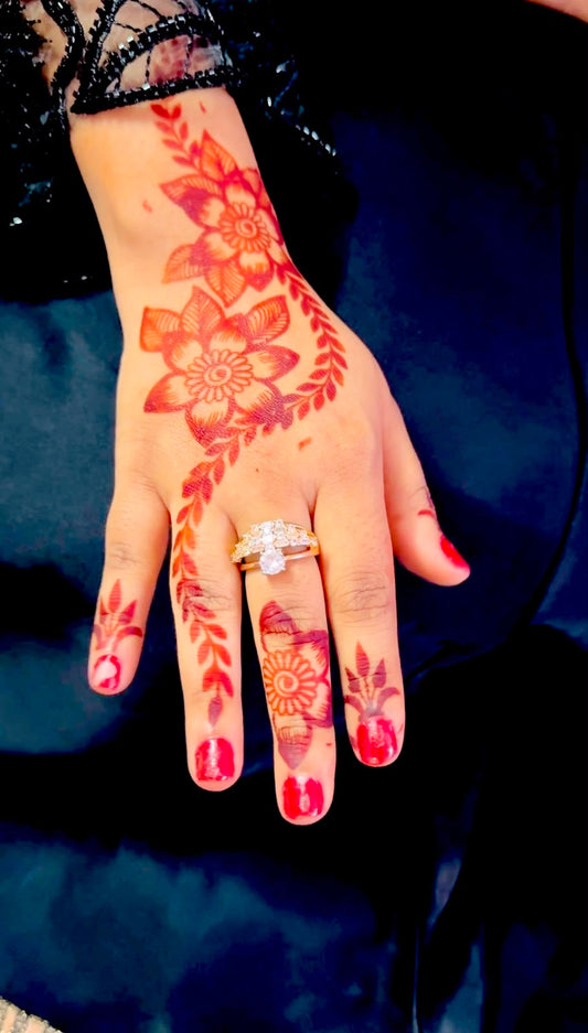 Sameee® Elegant Floral Side Trail Henna Stencil – design code  68-Double Hand