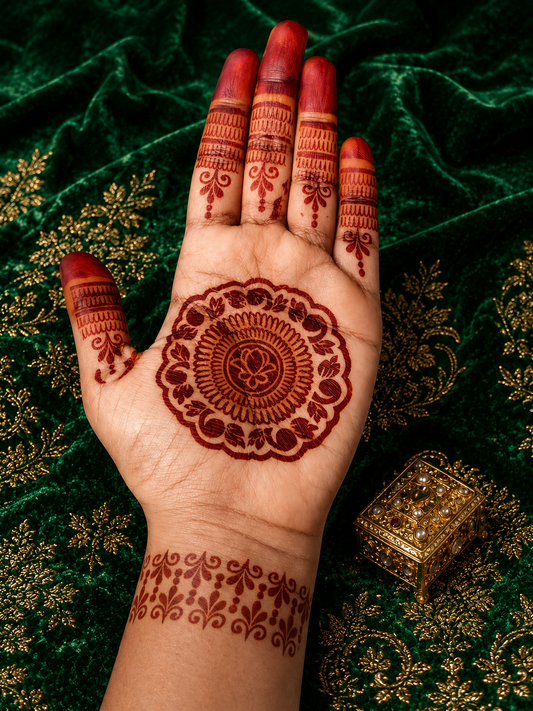Samee® Floral Mandala Finger & Border Mehndi Stencil – Hand Design No.21 (Double Hand)
