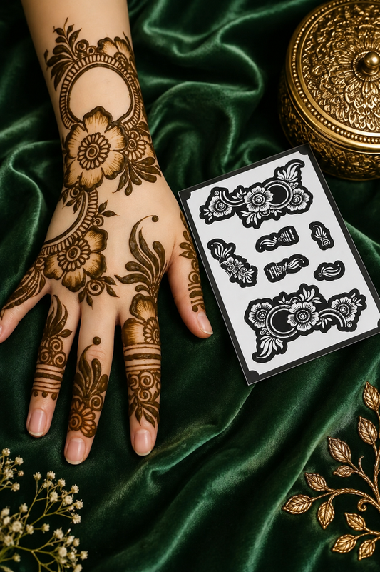 Samee® Royal Floral Crescent Henna Stencil –design code.7-Double Hand