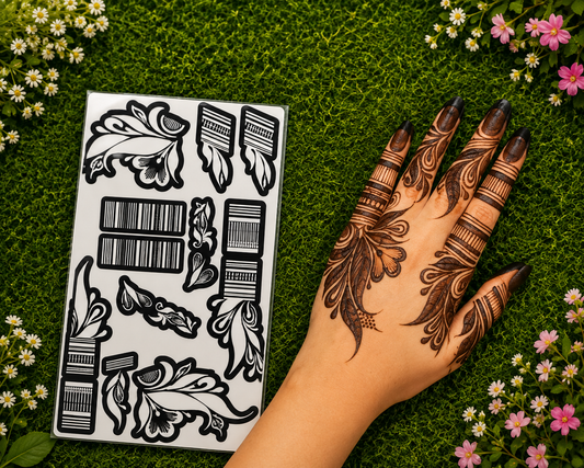 Samee® Floral Finger & Bracelet Mehndi Stencil – Hand design Design No, 14
