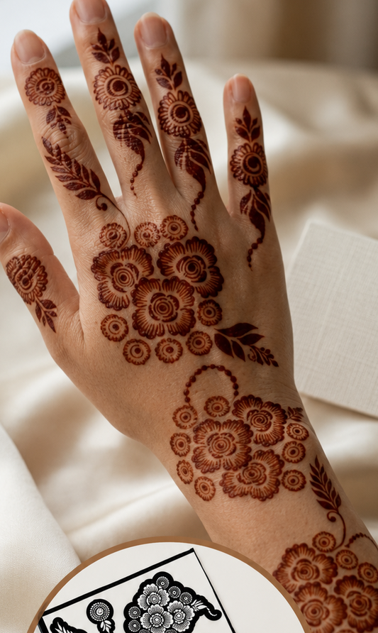 Sameee® Floral Cluster Arabic Mehndi Stencil – Reusable Hand Design Design NO,109(Single Hand)