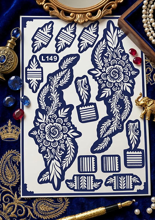 Samee® Floral Paisley Arabic Back Hand & Finger Mehndi Stencil- Hand design Design No, 123