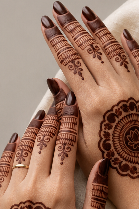 Samee® Floral Mandala Finger & Border Mehndi Stencil – Hand Design No.21 (Double Hand)